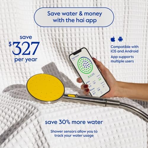 hai Smart Shower Head, Bluetooth Handheld Water Saving Showerhead with Adjustable High Pressure to Spa-Like Mist, Stainless Steel, Easy Installation, Customizable LED Lights, Citron, 2.5 GPM