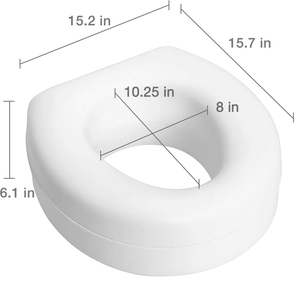 HealthSmart Enhanced Comfort 5" Raised (Round) Toilet Seat Risers for Seniors 5 Slip Resistant Pads FSA/HSA Eligible Padded Toilet Seat Elevation 15.7 x 15.2 x 6.1