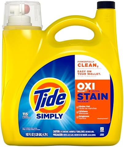 Tide Simply Oxi Boost + Ultra Stain Release, 162 fl oz, 115 Loads, Tough on Stains, Whitens, Brightens, Refreshing Breeze Scent