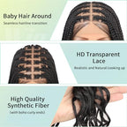 36 Inch 13X8 HD Lace Front Box Braided Wigs With Boho Curly Ends Knotless Braided Wig For Women Human Hair Blended Braids Lace Front Wig With Baby Hair Natural Black