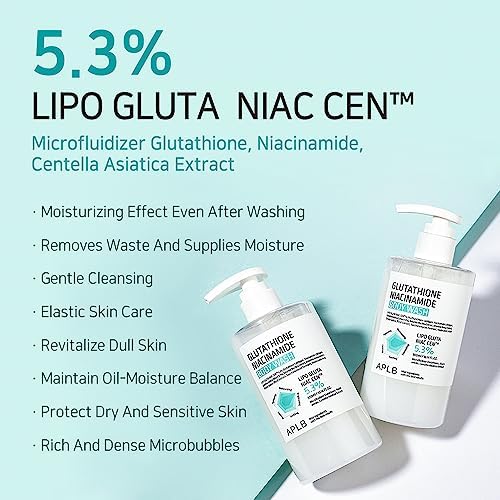 APLB Glutathione Niacinamide Body Wash | LIPO GLUTA NIAC CEN™ 5.3% 10.14 FL.OZ/Korean Skincare, Gentle Ingredients for The Safety of Your Skin, Long Lasting deep Moisture for Soft Skin