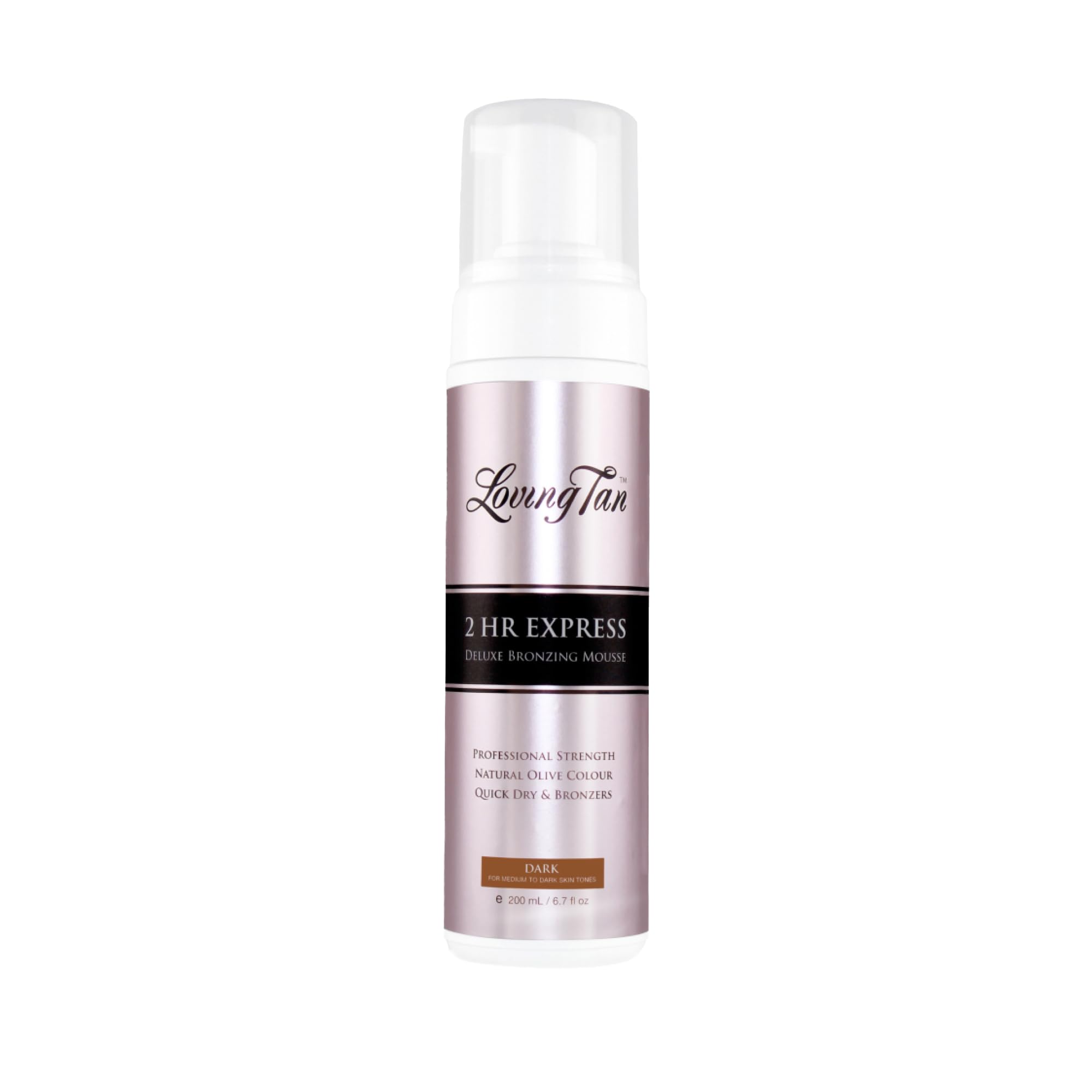 Loving Tan 2 HR Express Self Tanning Mousse, Dark - Streak Free, Natural, Professional Quality - 5+ Sunless Self Tanner Applications per Bottle, Cruelty Free, Naturally Derived DHA - 6.7 FL Oz