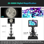 Andonstar AD266S 20X-5000X HDMI Digital Microscope, 5 Lens 2160P UHD Video Record, 7'' LCD Microscope for Adults Kids, Home Lab Biological Kit with Slides, Coin Full View