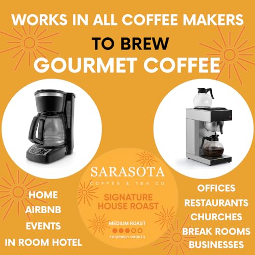 Sarasota Coffee Ground Packets | Gourmet Medium Roast Bulk Coffee Packs | Breakfast Blend | Low Acid Mold Free Singles Individual Pouches for 12 Cup Coffee Maker | 1.75 Ounce Bags, 100 Count