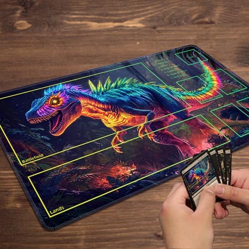 MTG Playmat with Zones Magic Card Playmat Game Mat,TCG & CCG Card Games Mat with Free Storage Bags Size 24 x 14 Inches (with Zones,Dinosaur2)
