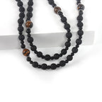 Rosary Necklace for Men, Black Catholic Rosary, Lava Rock Tiger Eye Beads Cross Necklace, Rosarios Catolicos Para Hombre (B)