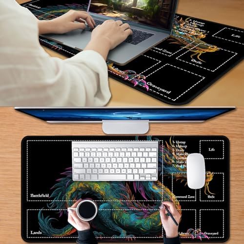 for MTG Game Playmat, for Magic TCG Rubber Play mat,Tabletop Card Playmats with Smooth Surface,Trading Card Inked Game Mat with Zones,Battle Game,Colorful Dragon