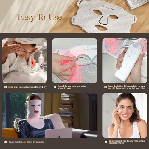 Led Red Light Therapy Face & Neck Mask, 7 Colors Led Light Therapy Facial Mask, Infrared Red Light Therapy Mask, Infrared Light Skin Rejuvenation(White)