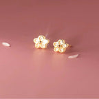 Gold Flower Stud Earrings 925 Sterling Silver 18K Gold Plated Cubic Zirconia Screw Back Cute Hypoallergenic for Women Jewelry Gift Graduation Gift Thanksgiving Day Christmas