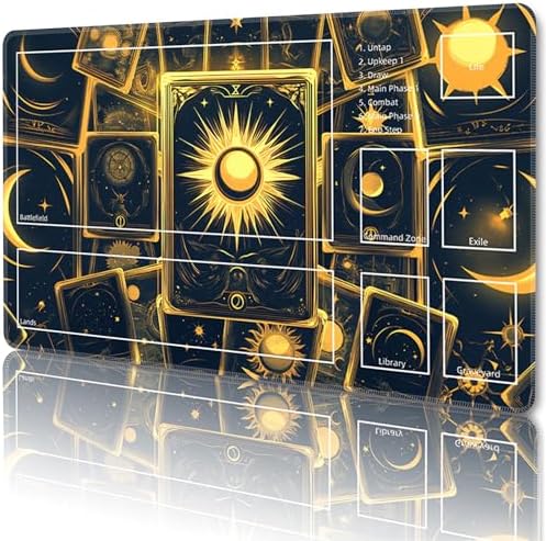 MTG Playmat with Zones Magic Card Playmat Game Mat,TCG & CCG Card Games Mat with Free Storage Bags Size 24 x 14 Inches (with Zones,Card)