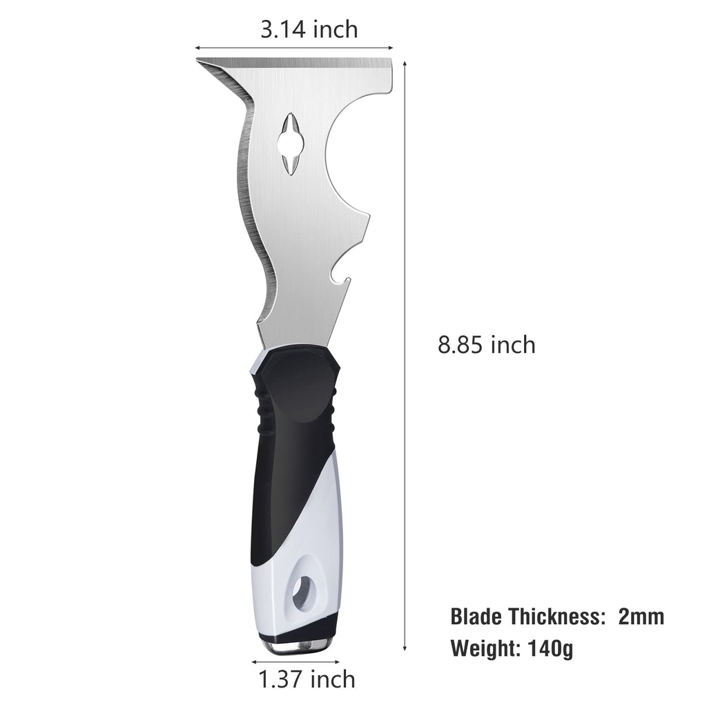 Mister Rui Paint Scraper, 3 Pack Multi Use Paint Tools Putty Knife 10 in 1, Paint Scraper Tools for Painting, Metal Scraper with Hammer End, Taping Knife, Spackle Tool