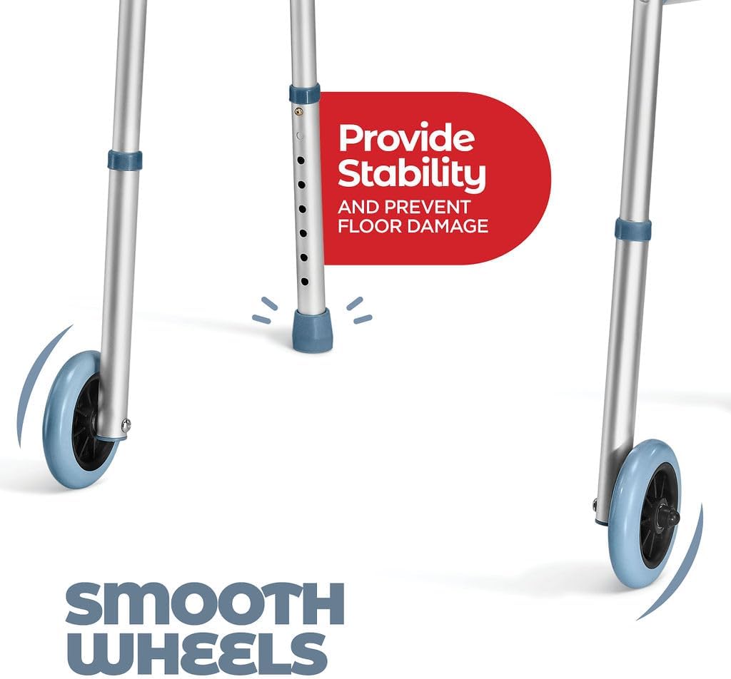 Medical king Walkers for Seniors Aluminum Lightweight Walker with Wheels, Adjustable Width and Height, Folding Walker for Elderly, Handicapped, Disabled 2 Wheels in Front