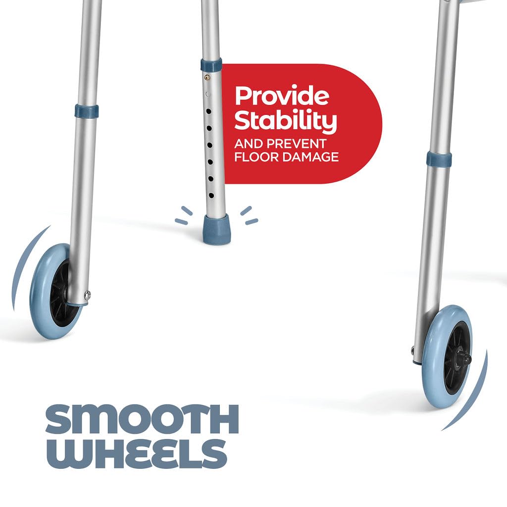 Medical king Walkers for Seniors Aluminum Lightweight Walker with Wheels, Adjustable Width and Height, Folding Walker for Elderly, Handicapped, Disabled 2 Wheels in Front