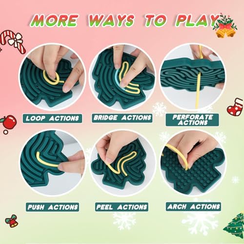 Christmas Sensory Activity Board Set, 3PCS Silicone Fidget Toy for ADHD and Autism, Sensory Toys with Christmas Tree, Stocking and Lucky Bag, Chirstmas Gifts for Kids 2+ with 54 Strings