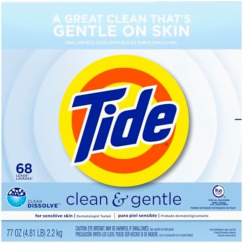 Tide Clean and Gentle Powder Laundry Detergent, Unscented, 68 Loads, 77 oz