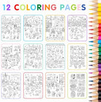 CUPKIN Sticker Book for Kids 2-4, 500+ Kids Stickers, Let's Go to School 12 Coloring Pages 12 Side by Side Scenes, Fun Toddler Travel Activity Coloring and Sticker Books for Ages 4-8 + 8-10
