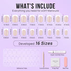 BTArtbox Press on Nails Short Square - White Chrome French Tip Press On Nails, Glazed Glue On Nails, Natural Stick On Nails in 15 Sizes - 30 Fake Nails Kit, Wheat