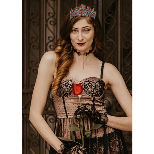 CURASA Black Tiaras for Women Red Gothic Crown for Women Girls Queen of Hearts Crown Quinceanera Tiara Princess Crowns Royal Queen Crown Baroque Vintage Crown for Halloween Costume Birthday Cosplay