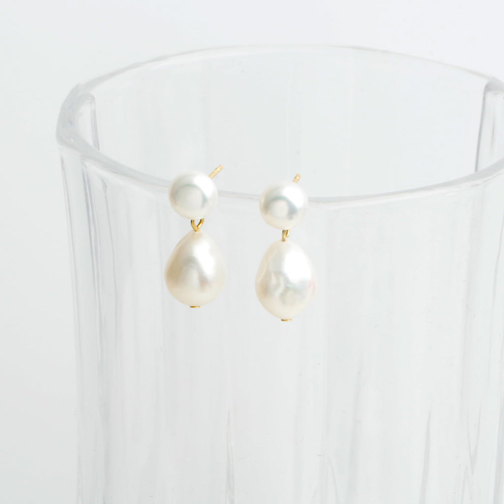 Freshwater Cultured White Baroque Pearl Dangling Drop Earrings for Women