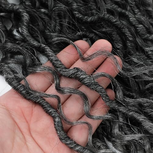 Gray River Locs Crochet Hair Black Women 8Packs 10" Short Goddess Locs Crochet Hair Curly Faux Locs Hair Pre Looped Crochet Braids Hair Boho Hippie Locs Synthetic Hair Extensions (#T1B/Gray 10inch)