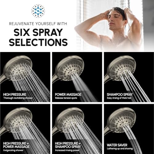 Luxury Spa Series, 6 Spray Settings 4.5 inch Hand Held Shower Head, Extra Long Stainless Steel Hose, MAXX-imize Your Shower with Showerhead in Brushed Nickel Finish