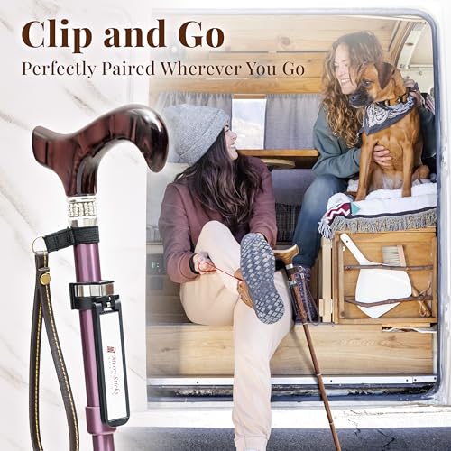Merry Sticks Walking Cane Holder, Smart Reflective Cane Holder Clip for Table, Walking Stick Accessories for Senior, Portable, Foldable, and Convenient