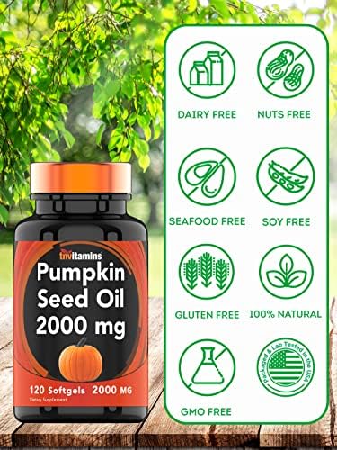 Pumpkin Seed Oil - 2000 MG x 120 Softgels | Pumpkin Seed Oil for Hair Growth* | Pumpkin Seed Oil Extract Supplement for Bladder Control* | Non-GMO