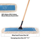 Matthew Cleaning 36'' Industrial Strength Cotton Dust Mop Refill Washable Replacement Heads for Residential & Commercial Use Fit Standard Dust Mop Frames, Hardwood, Concrete Floors Blue&White 6 Pack