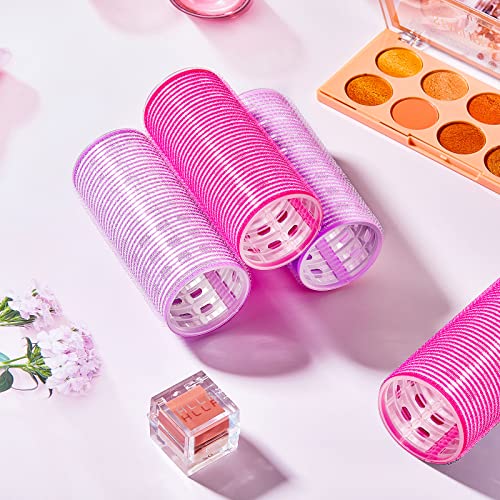 WILLBOND 4 Pcs Long Hair Rollers for Bangs Aluminum Core Curlers Thermal Self Grip Roller for Long and Medium Hair Women Hairstyle(4.7 x 2 Inch,Rose Red, Purple)