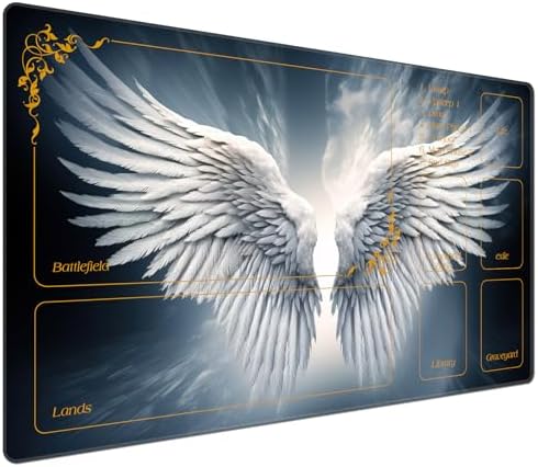 DEGDFSGR MTG Playmat 27.5" x 15.74" Non-Slip Rubber Base Commander Playmat for Magic The Gathering, Sacred Angel Wing