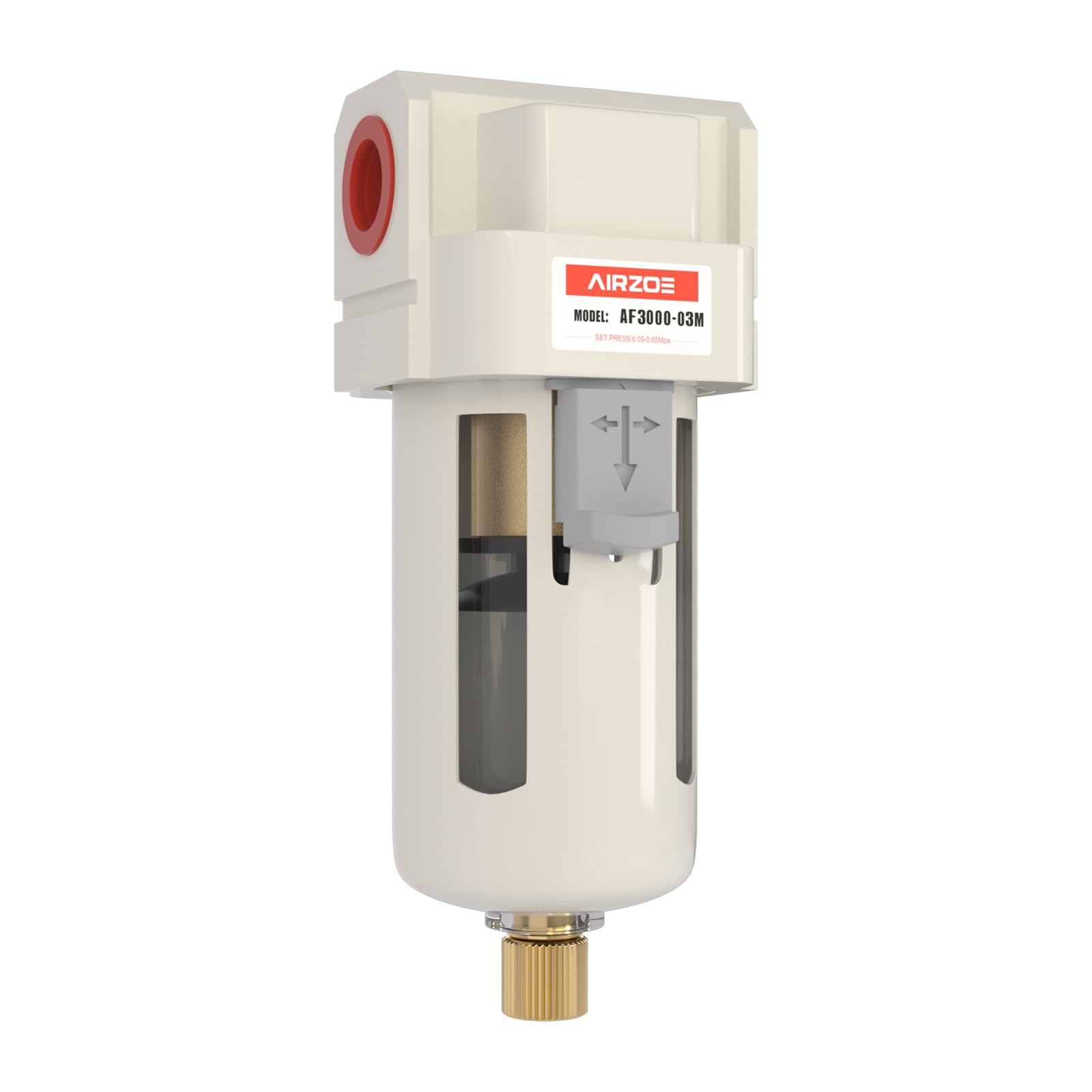 AIRZOE 3/8" NPT Air Dryer for Compressor - Air Compressor Water Separator AF3000-03, Semi-Auto Drain,5 Micron Brass Element, Poly Bowl