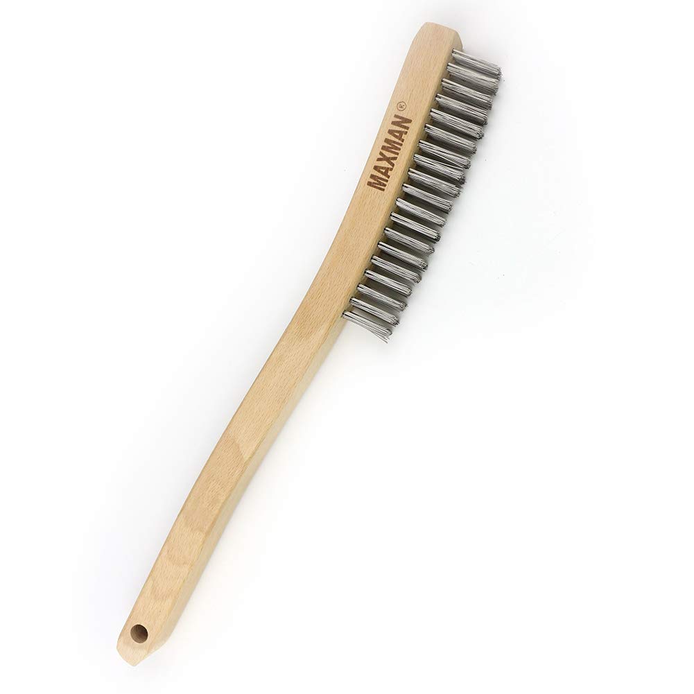 MAXMAN Wire Brush, 14" Stainless Steel Bristle, Heavy Duty Rust Remover