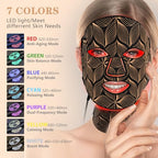 Led Face Mask Light Therapy,Red Light Therapy for Face and Neck,7 Colors LED Facial Skin Care Mask,5 Level Brightness Adjustment,309 LED Beads Can Be Used at Home,Black Gold