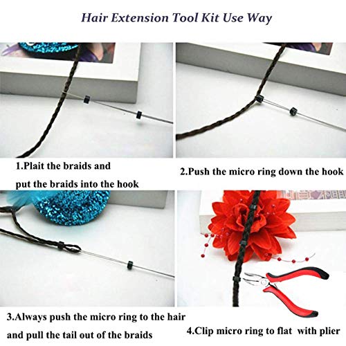 Orgrimmar Hair Extension Tool Kit Hair Extension Remove Pliers Pulling Hook 500 PCS Micro Silicone Rings Bead Device Tool Kits for Professional Hair Styling Tools Accessory (Wine Red)