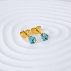 12 Pairs 18K Gold Plated Surgical Stainless Steel Stud Earring, Cubic Zirconia CZ Stud Earrings for Women, Multicolor Birthstone Stud Earrings Set 4mm (Prong 4mm)
