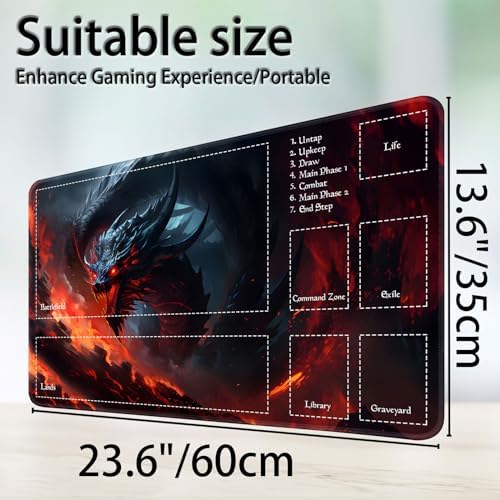 for MTG Game Playmat, for Magic TCG Rubber Play mat,Tabletop Card Playmats with Smooth Surface,Trading Card Inked Game Mat with Zones,Battle Game,Fire Dragon