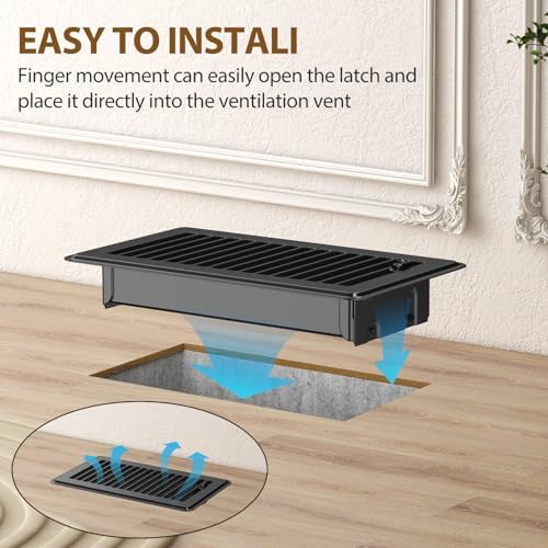 Floor Register 2x12, Floor Vent Covers 2 Pack, Steel Adjustable Air Supply Grille Register Vent Cover Grill for Sidewall and Floor, Vent Covers for Home Floor, Black