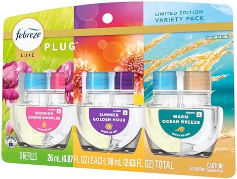 Febreze Plug In Air Freshener, Odor-Fighting Scented Oil Refill, Spring Fruit Mix, 3 Refill