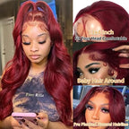 99j Burgundy Body Wave Lace Front Wigs Human Hair 180 Density 13x4 HD Transparent Lace Frontal Wigs Human Hair Glueless Wine Red Wigs Brazilian Virgin Human Hair Pre Plucked with Baby Hair