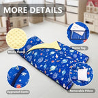 Primlect Thickened Toddler Nap Mat with Removable Pillow and Minky Blanket, Extra Large 55''x35'' Sleeping Bag, Washable, Roll up, Perfect for Daycare, Preschool, Kindergarten, Boys and Girls (Space)