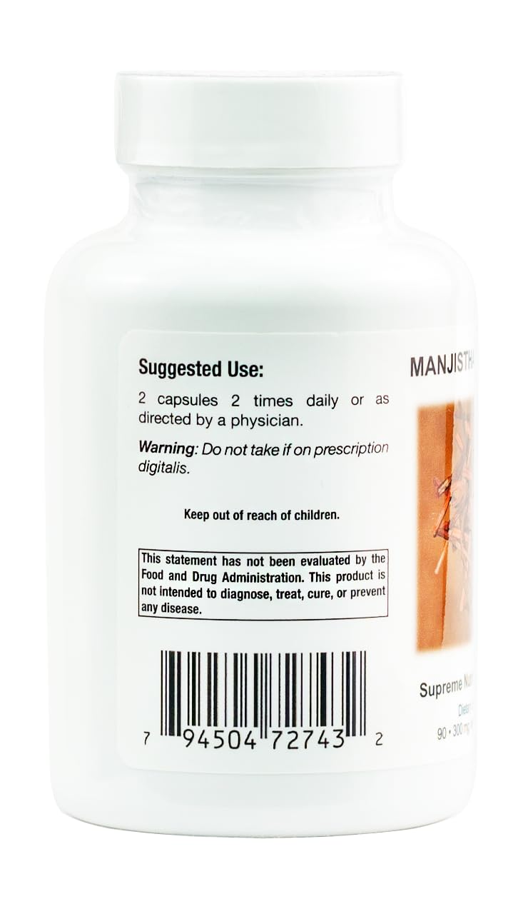 Supreme Nutrition Manjistha Supreme, 90 Pure Indian Madder Root Vegetarian Capsules