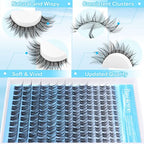 Pawotence Lash Clusters Kit Wispy Lash Extension Kit 8-16mm Natural Cluster Eyelash Extension Kit Individual Lashes 154pcs C Curled Eyelash Clusters with Lash Bond and Seal, Lash Tweezers for Self Use