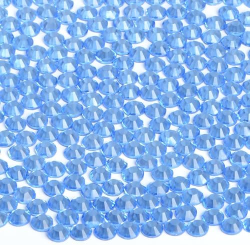 2880 Pieces SS10 Lt. Sapphire Hotfix Rhinestones Flatback Round Crystal Glass Rhinestones Gems for Crafts Nail Face Art Clothes Shoes Bags DIY