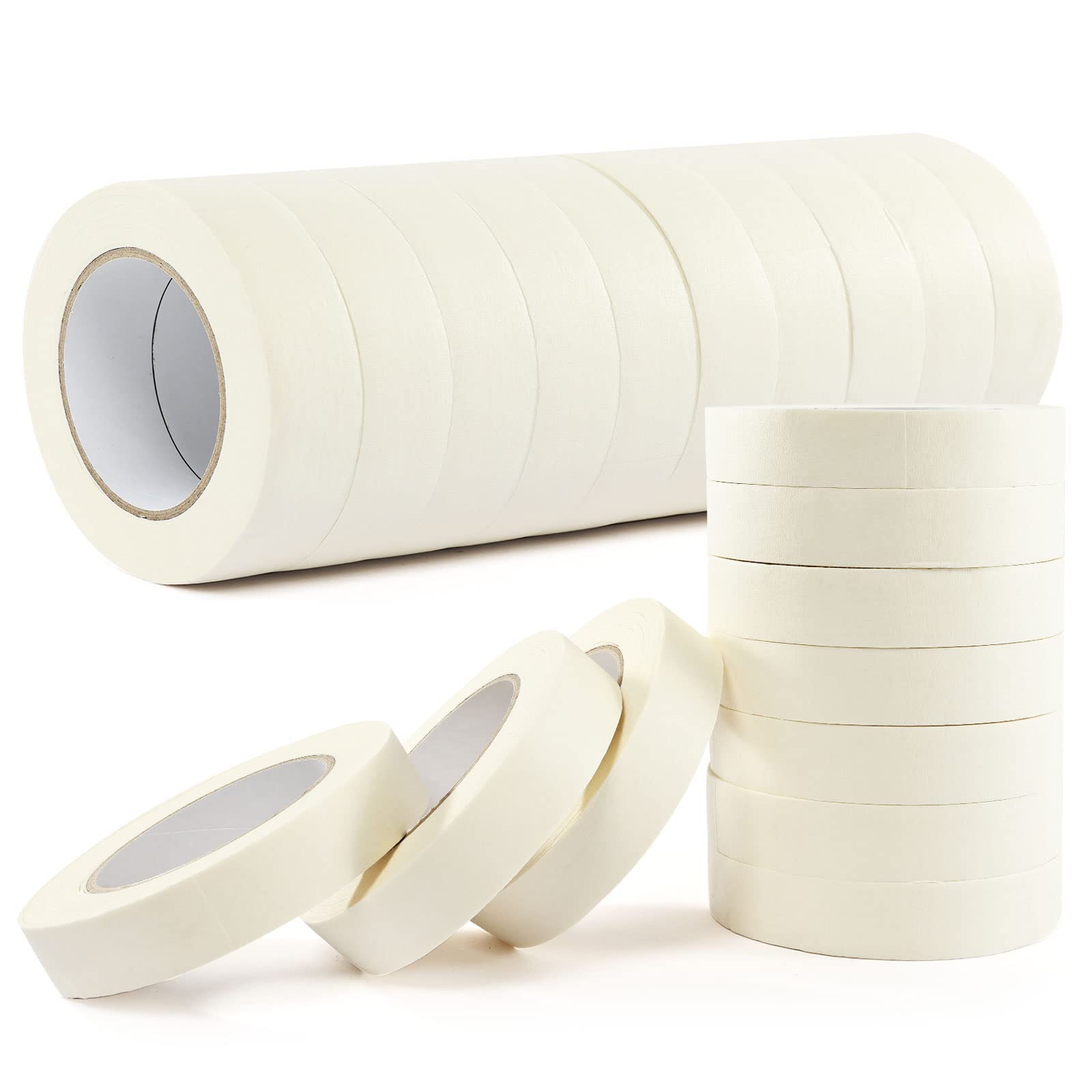 Masking Tape Bulk 1 Inch 20 Packs for General Purpose White Beige 55 Yards