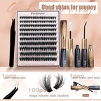 Focipeysa Fluffy Lash Clusters Kit D Curl Lashes Extensions Thick Volume Eyelash Clusters DIY Eyelash Extension with Lash Glue Lash Bond and Seal 10-16mm Fluffy Cluster Eyelash Extension DIY Lashes