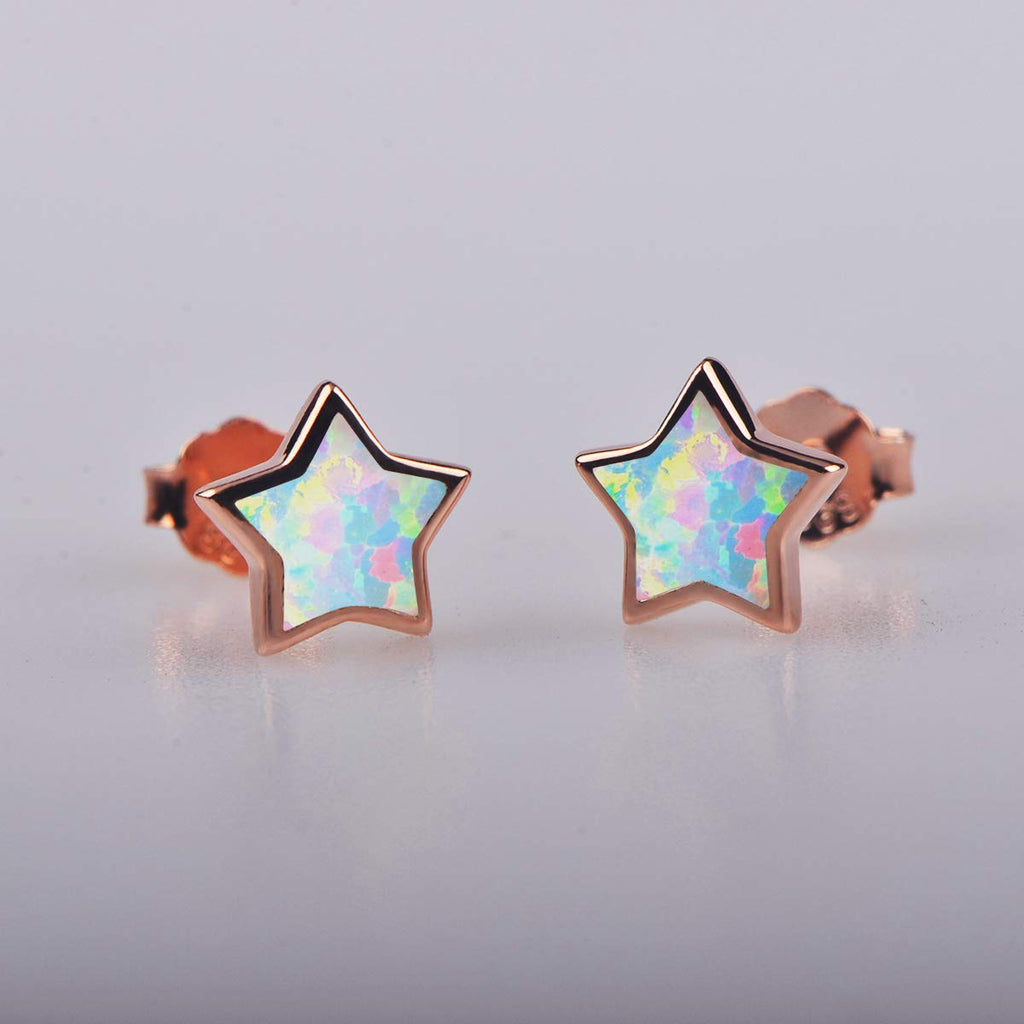 Rose Gold Plated Star Earrings for Girls, Hypoallergenic Fire Opal Stud Earrings For Women ARSKRO S925 Sterling Silver Post Little Small Cute Earring Jewelry Gifts for Sensitive Ears Kids