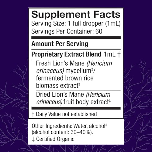 Host Defense Mushrooms Lion's Mane Extract - Lion's Mane Liquid Supplement for Brain Health - Mushroom Support for Focus & Memory Function - Immune & Nervous System Support - 2 fl oz (60 Servings)*