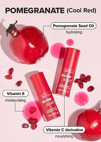 I DEW CARE Lip Gloss - Glow Easy Pomegranate | Jojoba Seed Oil, Vitamin C, Pigmented Glossy Stain, Hydrating, Korean Makeup, Pink Color, Moisturizing, Nourishing Crystal Glass Clear, 0.20 FL Oz