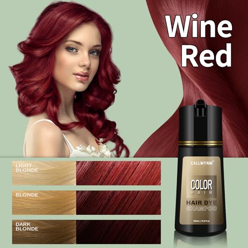 Hair Dye Shampoo for Gray Hair, 3 In 1 Natural & Long-Lasting Hair Color Shampoo, Instant Magic Hair Dye, Herbal Treated for Men Women,16.9 fl.oz (Wine Red)