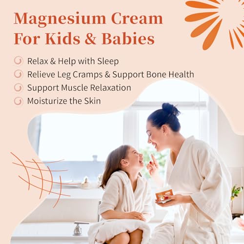 Magnesium Lotion For Kids & Babies, Bedtime Magnesium Cream For Sleep, Leg Cramps, Unscented Calming Magnesium Oil Lotion For Bone & Muscle Relaxation, Apply to Feet, Legs, Body, 4 OZ.